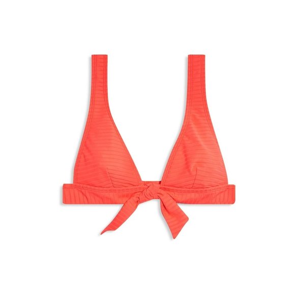 TOPSHOP Bikini Top Size 10 Womens Ribbed in Neon Pink Faux Tie Front - Picture 6 of 9